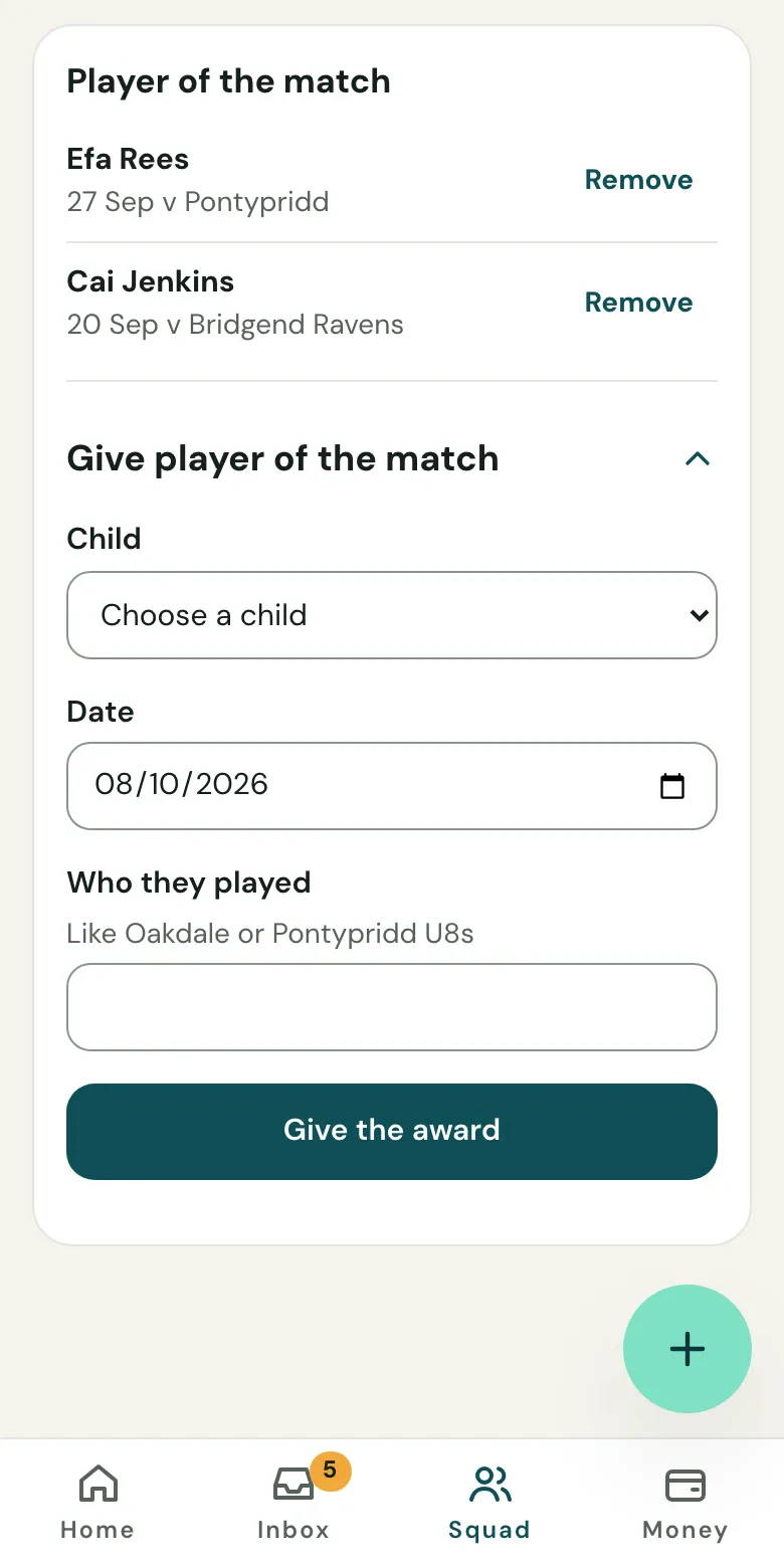 Player of the match on a phone: this season’s awards, newest first, with the form to give the next one.