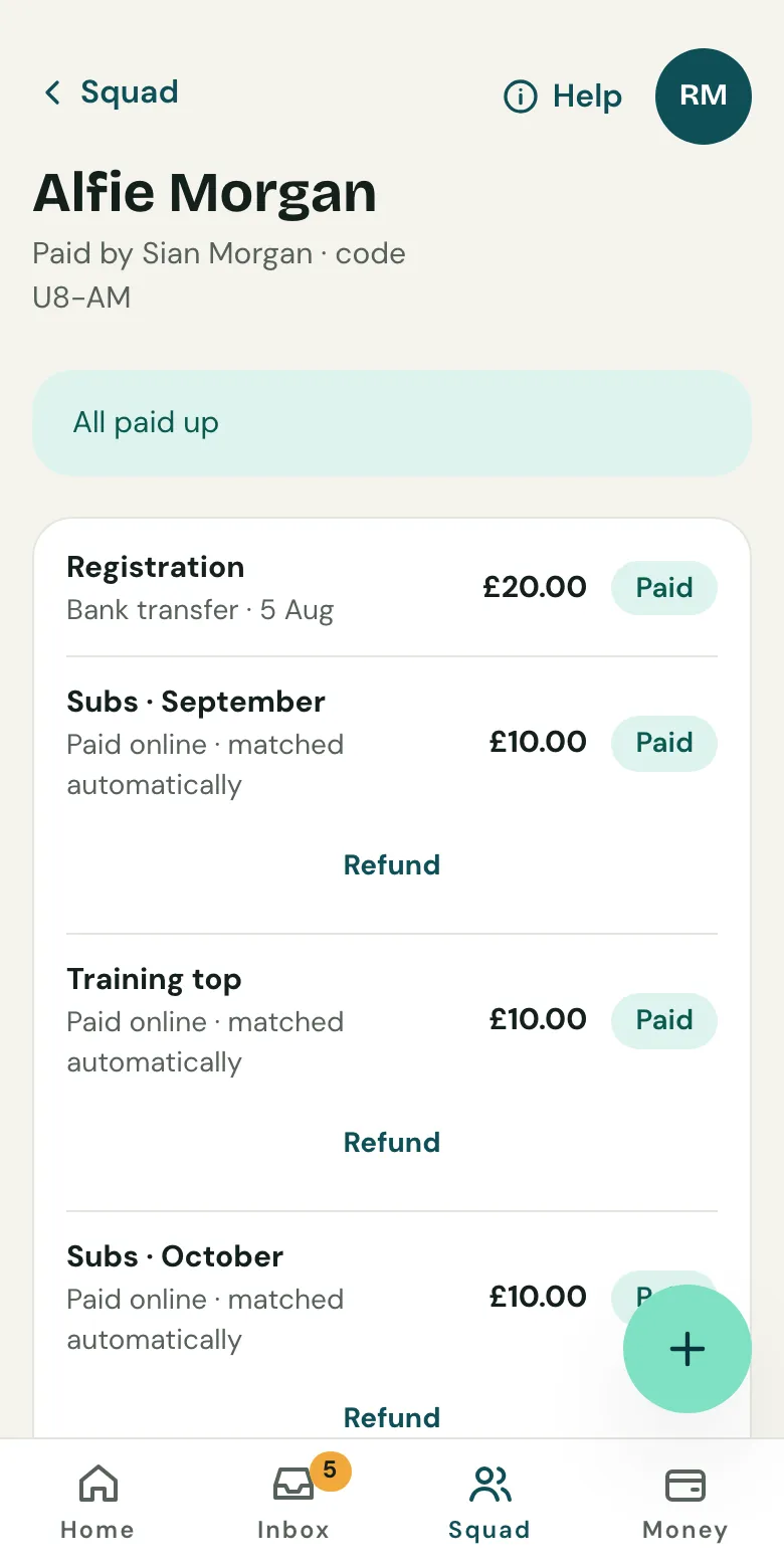 A child's statement on a phone, with Refund next to an online payment.